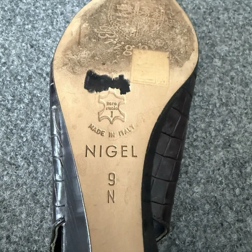 Brighton Nigel Croc Embossed Leather Slingback Wedge Heel Peep Toe Italy 9 N
